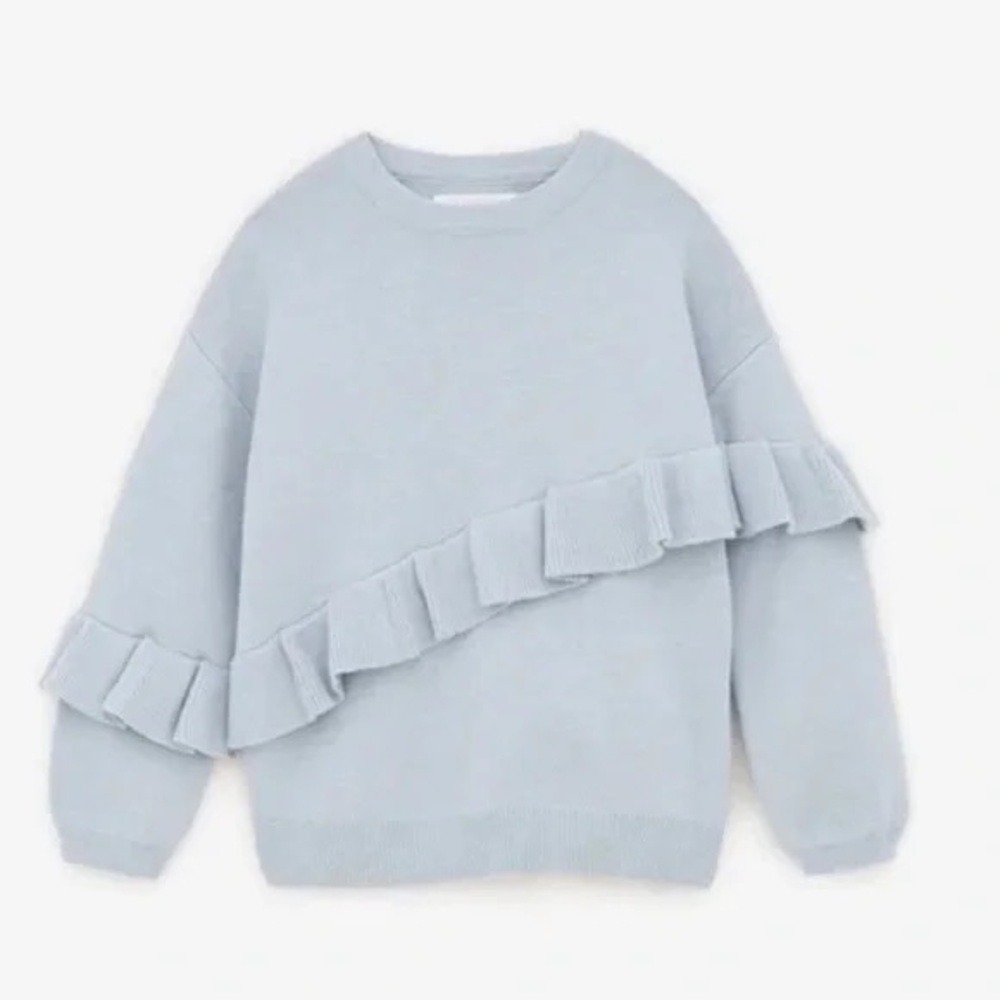 Zara Kids Light Blue Ruffle Crewneck Sweater